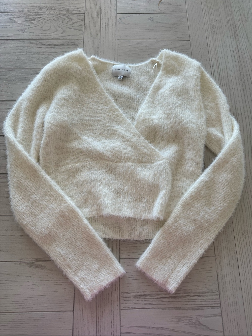 Pink Rose Fuzzy V-Neck Sweater